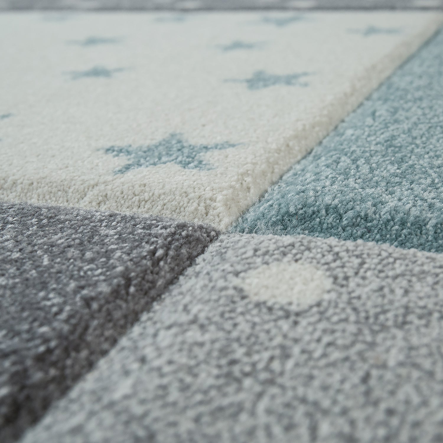 Nursery Rug Cosmo Checkered with Stars in Pastel Blue White-3