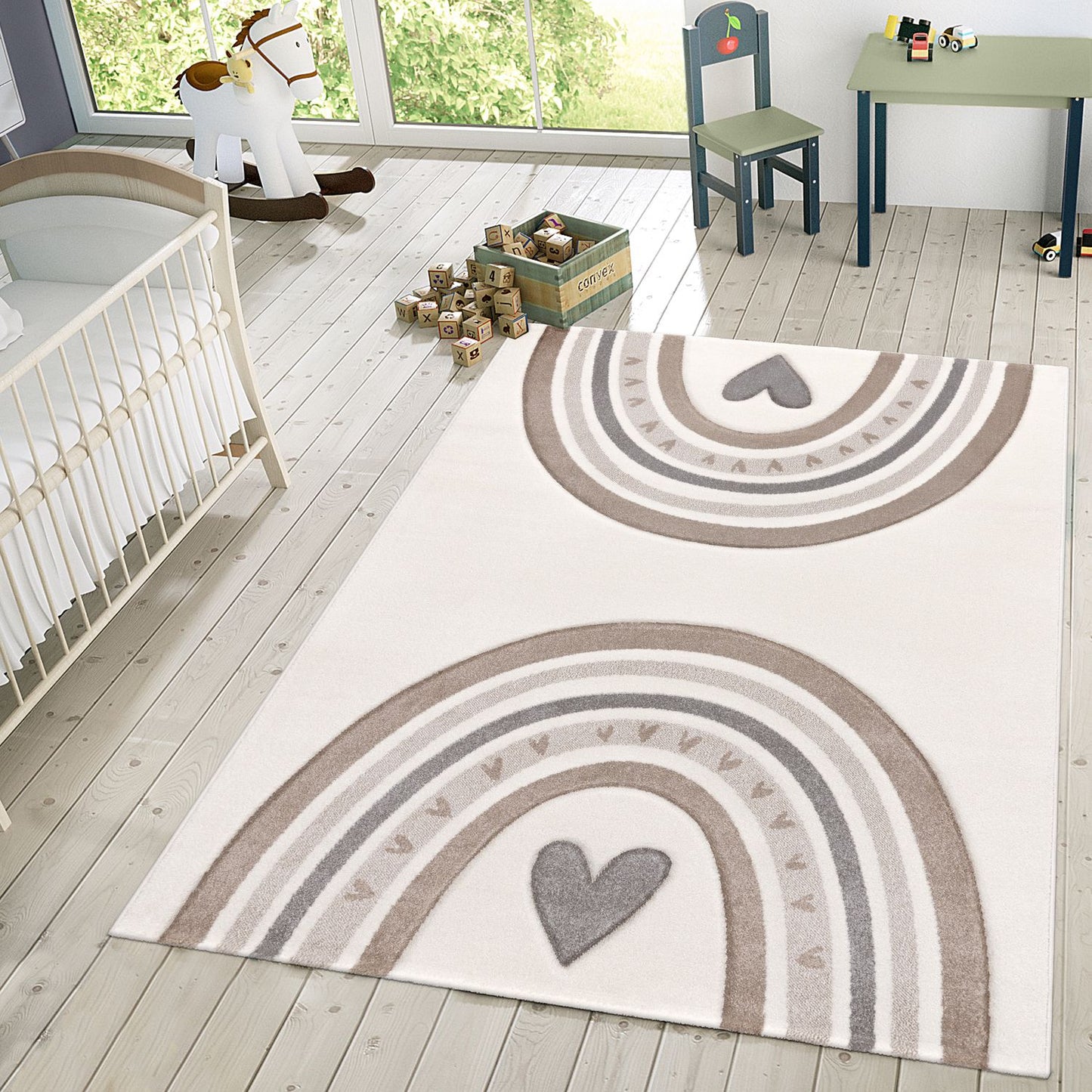Kids Rug Cosmo with Rainbow & Hearts in Cream-4