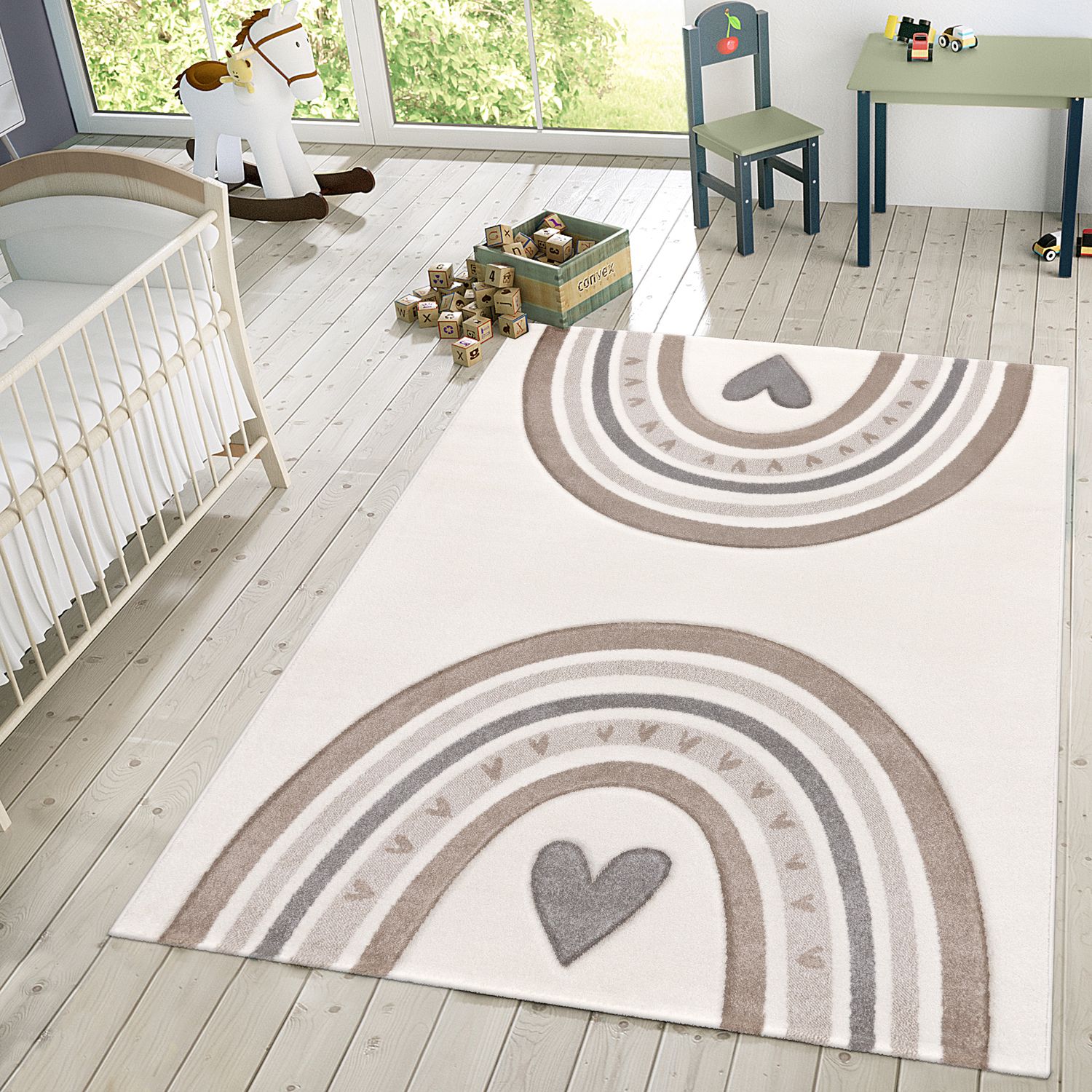 Kids Rug Cosmo with Rainbow & Hearts in Cream-4