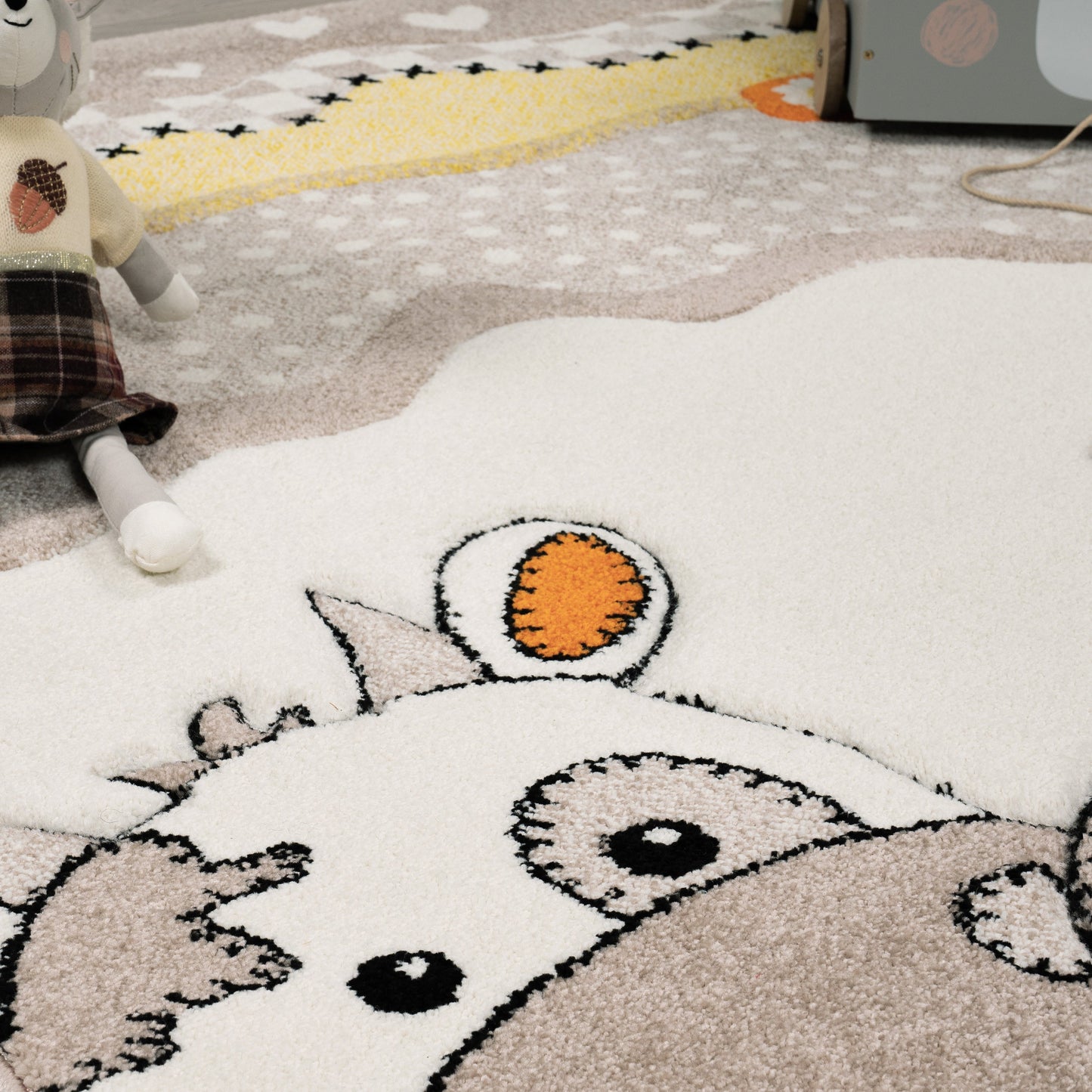Kids Rug with Charming Farm Animals Patchwork in Beige Cream-2