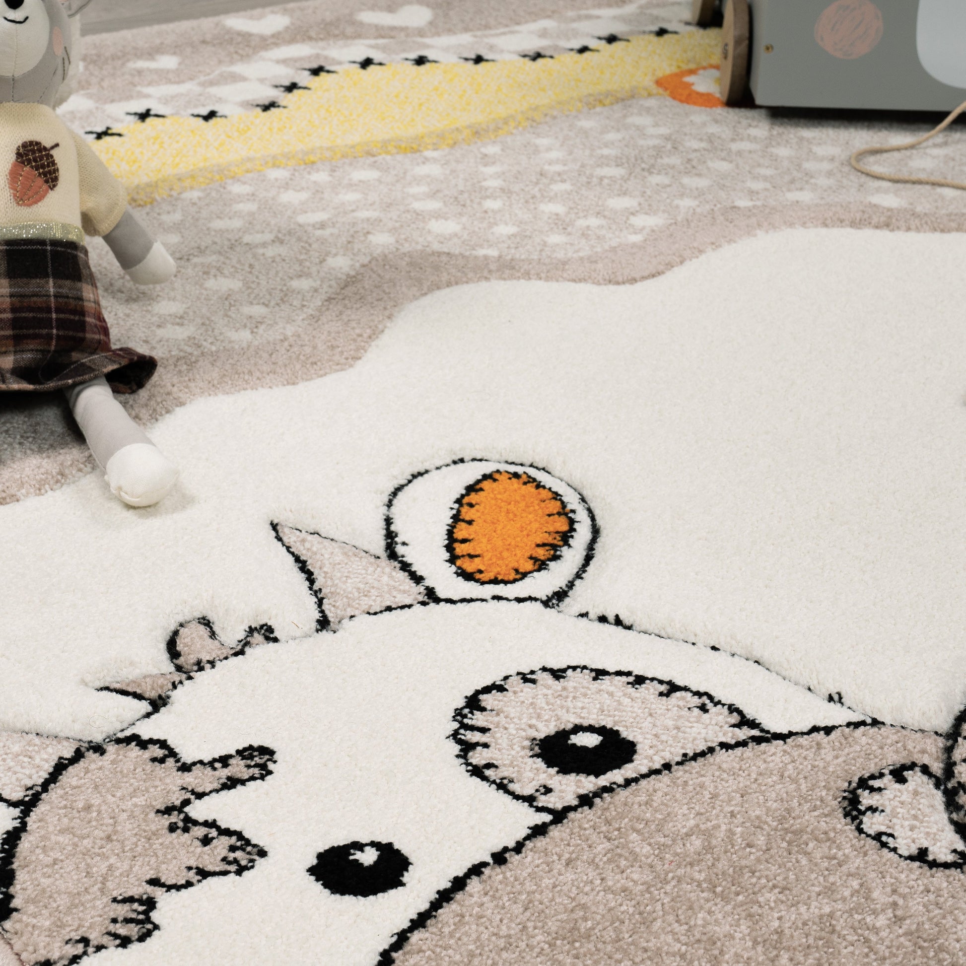 Kids Rug with Charming Farm Animals Patchwork in Beige Cream-2