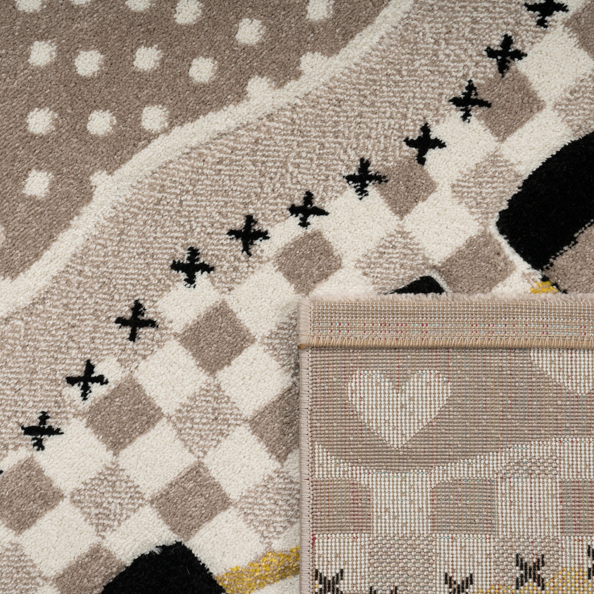Kids Rug with Charming Farm Animals Patchwork in Beige Cream-4