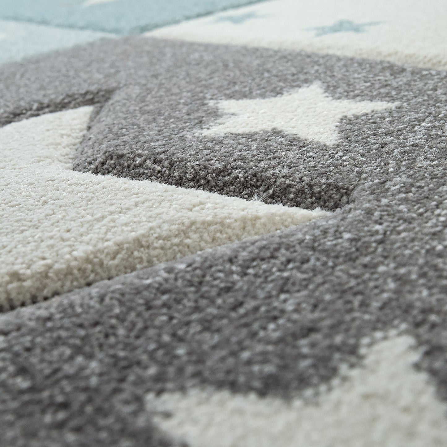 Nursery Rug Cosmo Checkered with Stars in Pastel Blue White-2