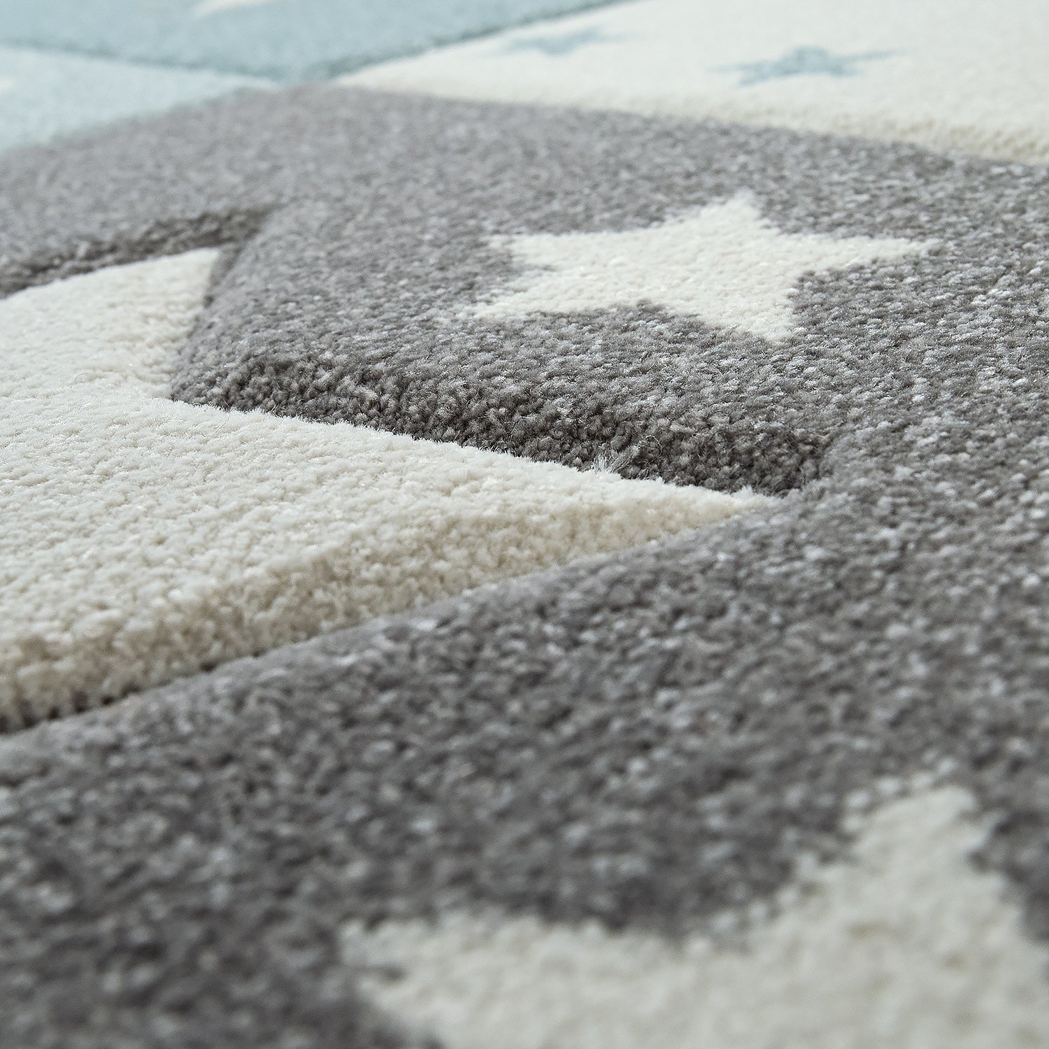 Nursery Rug Cosmo Checkered with Stars in Pastel Blue White-2