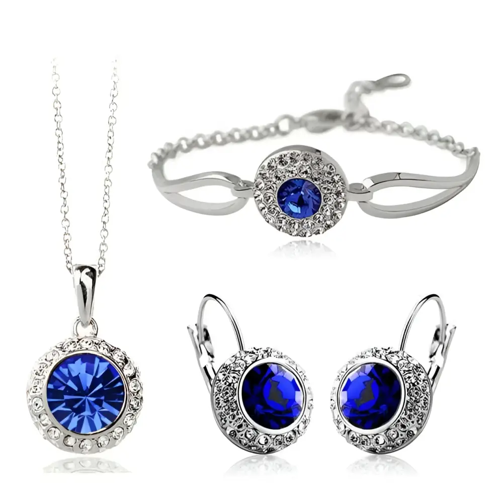 Korean Style Pink Crystal Silver Jewelry Set