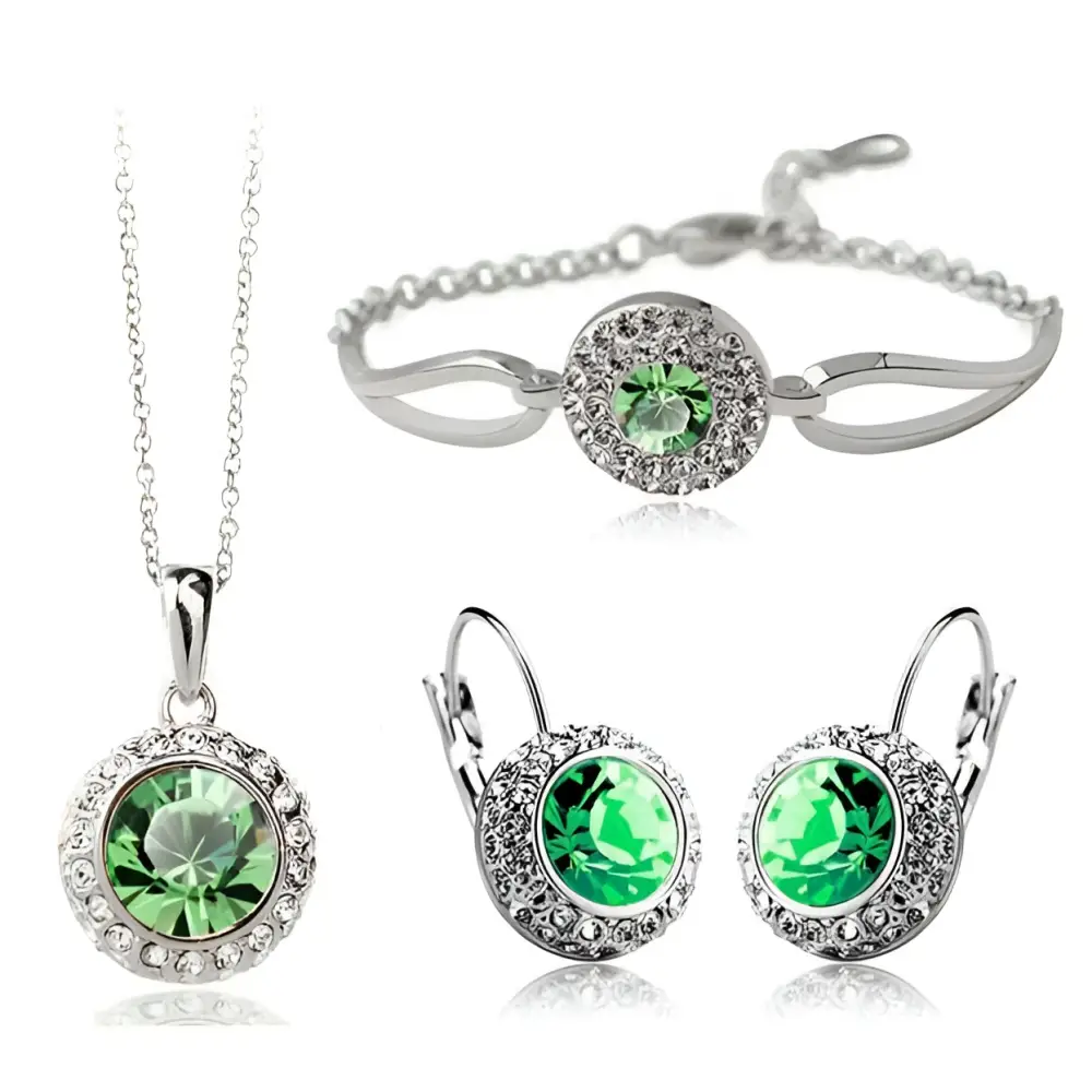 Korean Style Pink Crystal Silver Jewelry Set