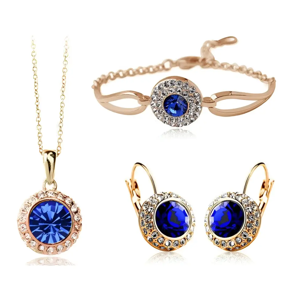 Korean Style Pink Crystal Silver Jewelry Set