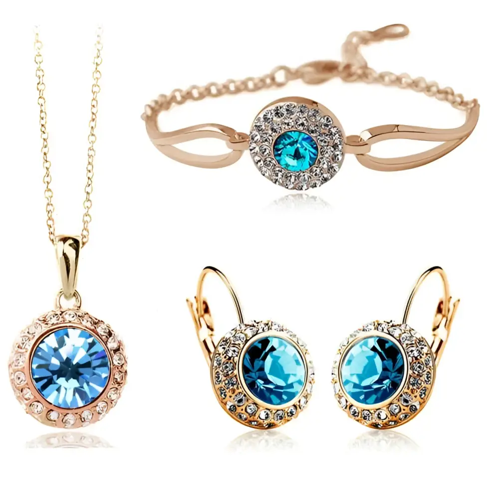 Korean Style Pink Crystal Silver Jewelry Set