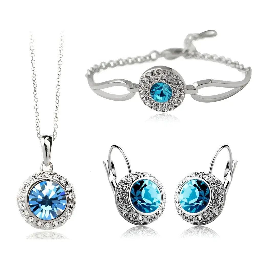 Korean Style Pink Crystal Silver Jewelry Set
