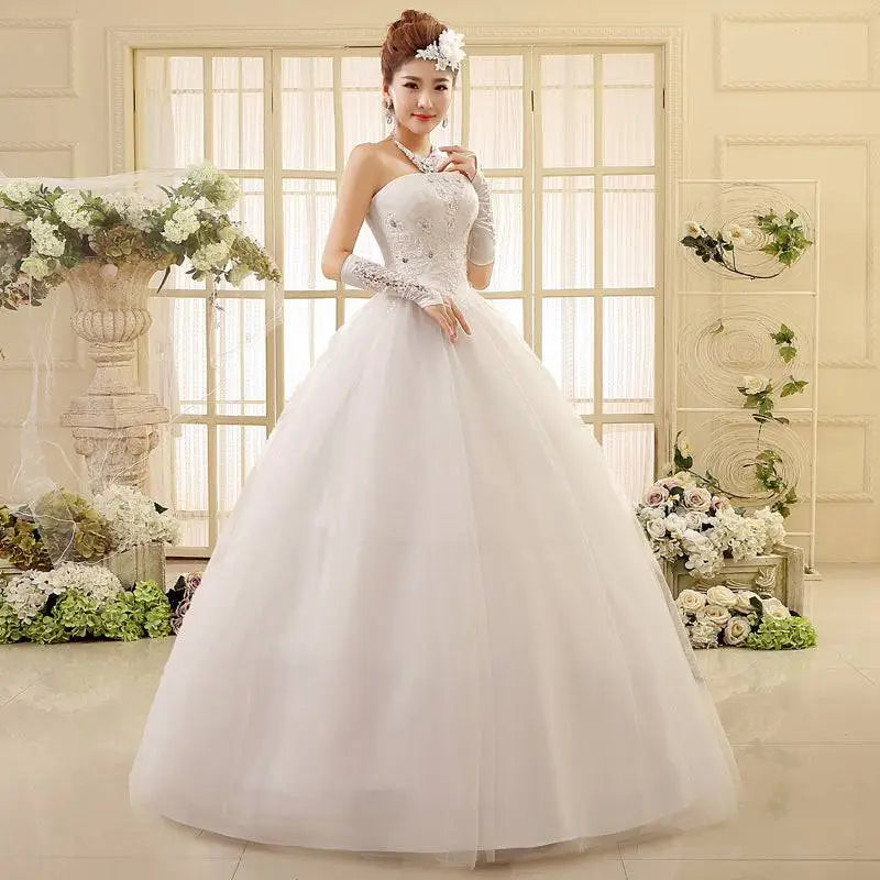 Korean Style Tube Top Lace Wedding Dress