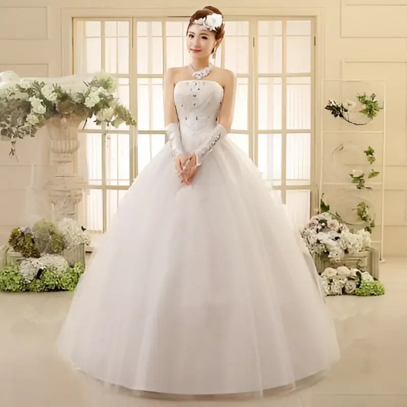 Korean Style Tube Top Lace Wedding Dress