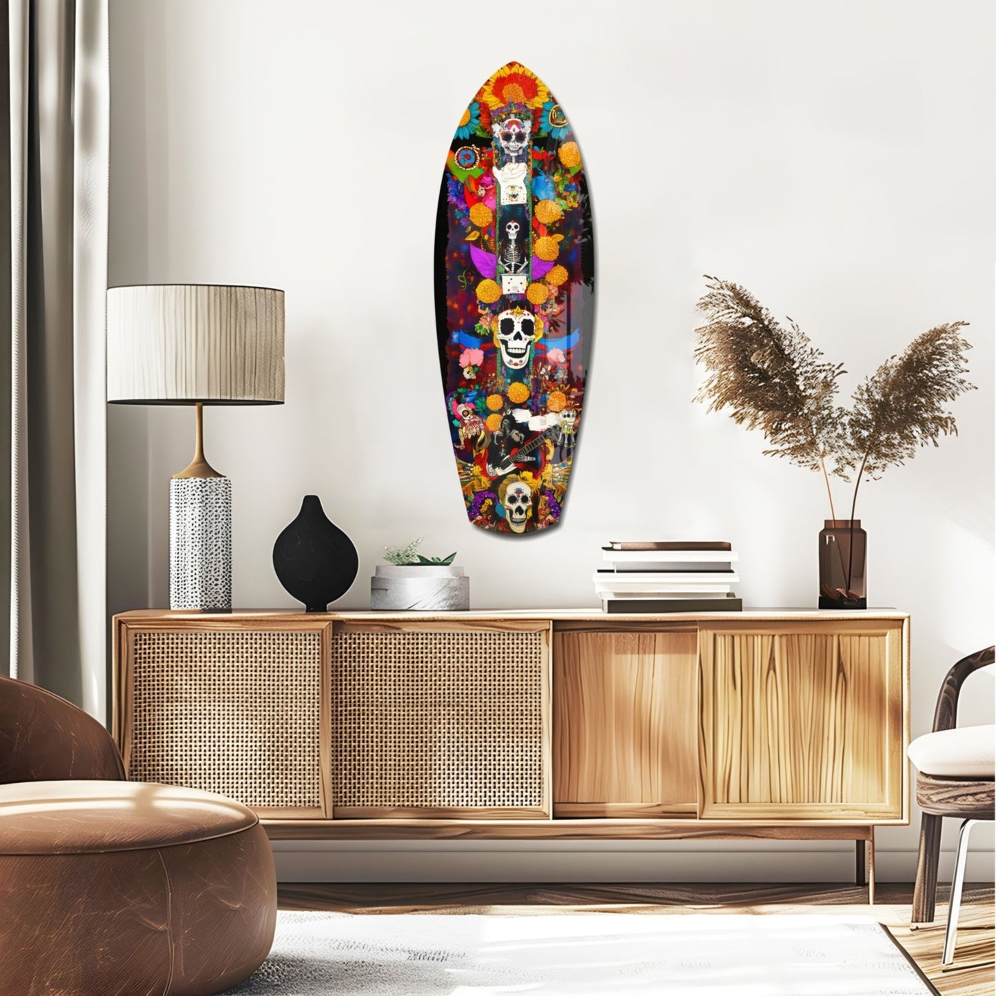 Colorful Skulls Glass Wall Art