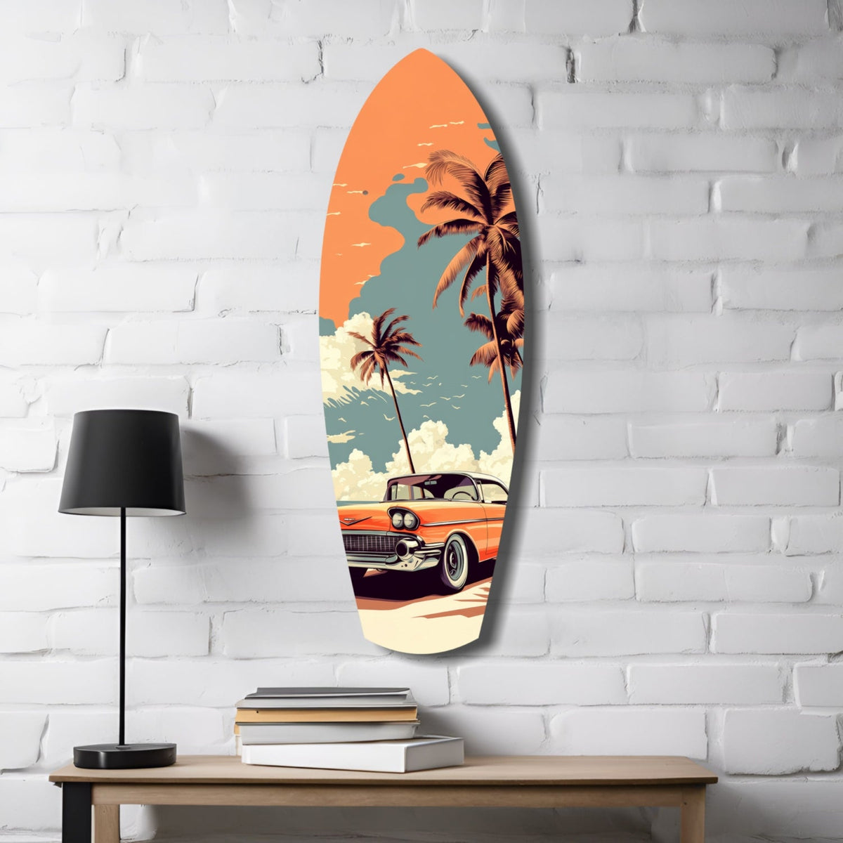 Sunset Ride 60s Vibes Glass Wall Art
