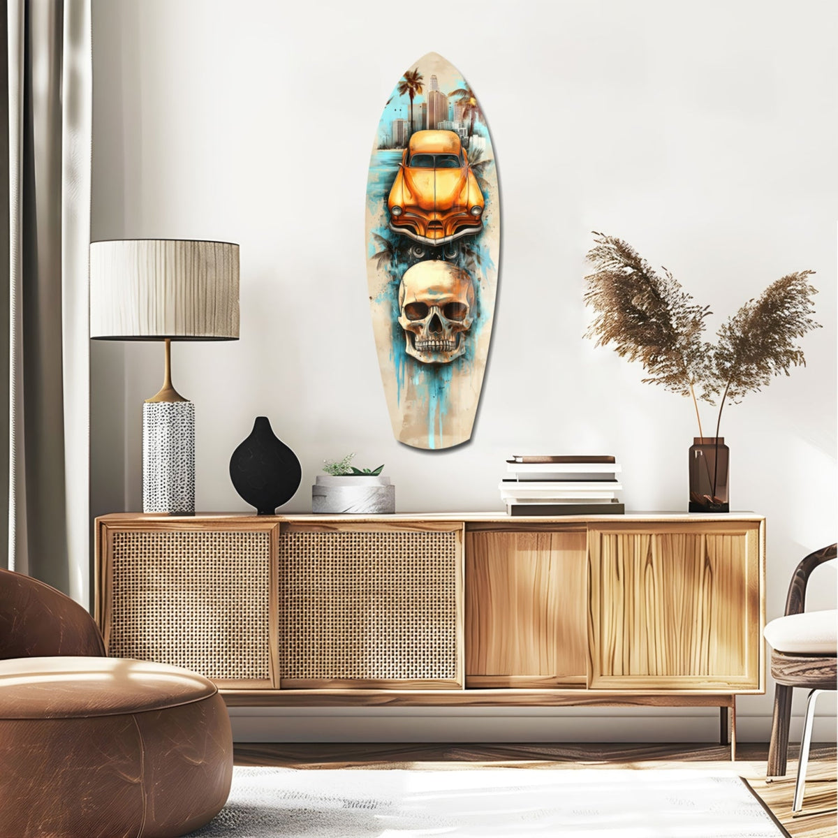 Retro Rides Rebel Skulls Glass Wall Art
