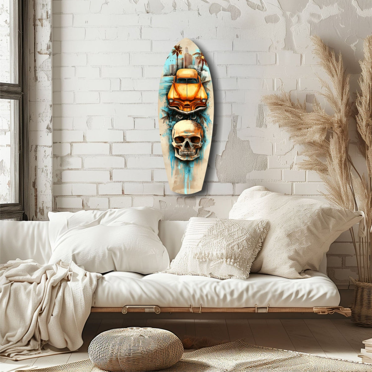 Retro Rides Rebel Skulls Glass Wall Art