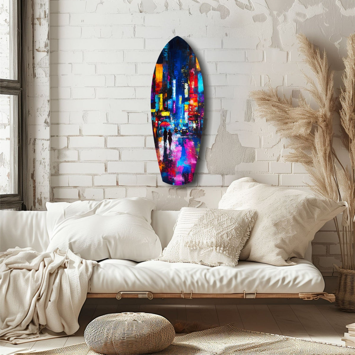 Under the City Glow A Love in the Rain Glass Wall Art