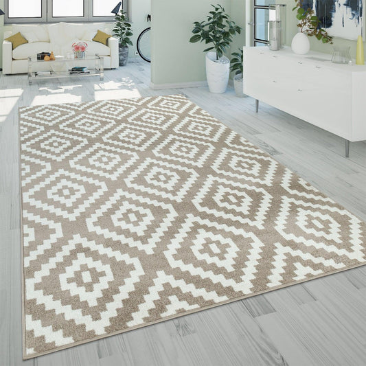 Area Rug Stella Moroccan Diamond Pattern - Pastel Beige White-0
