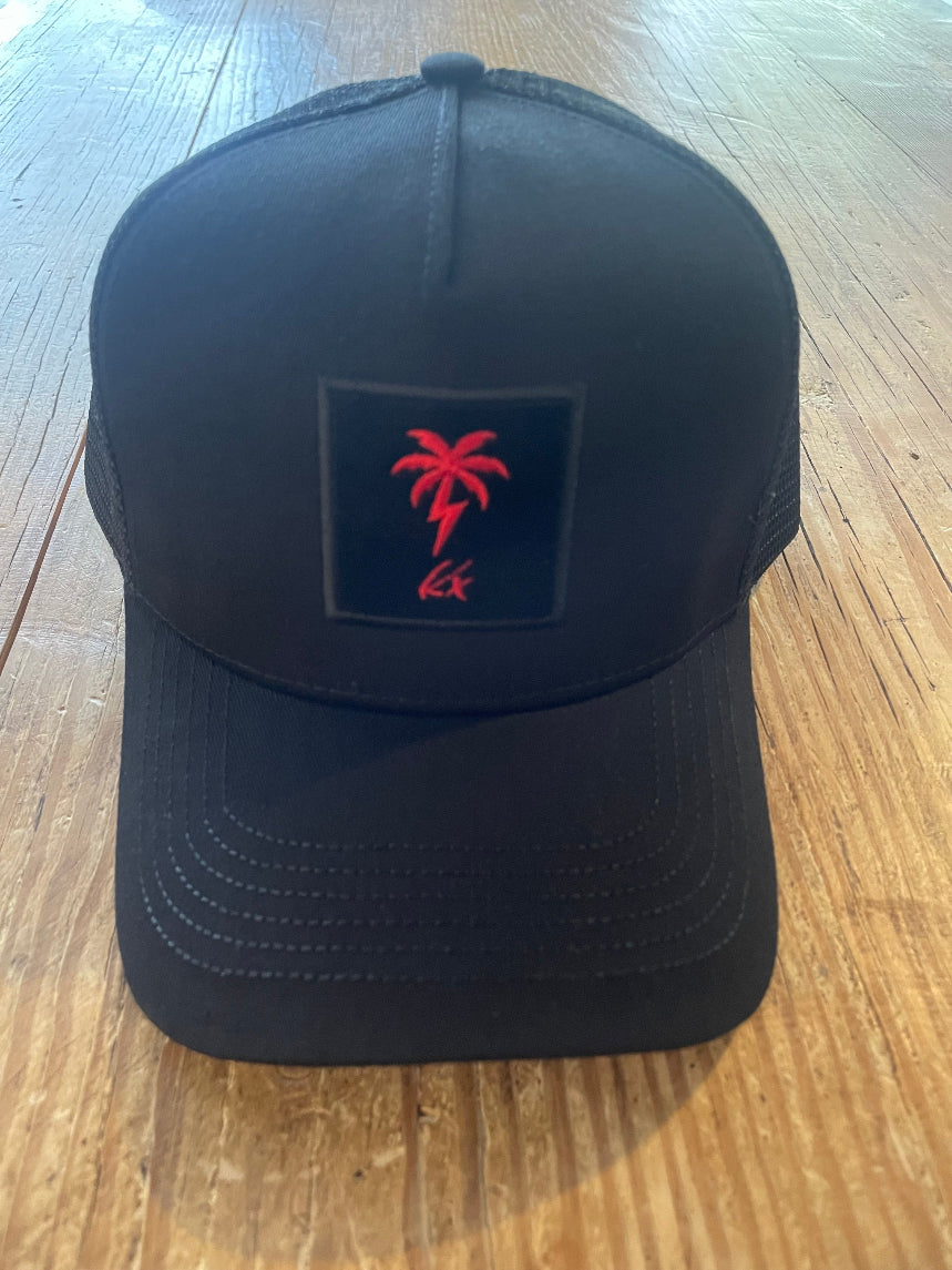 KX Palm Thunder Trucker Hat (Black with Red patch)