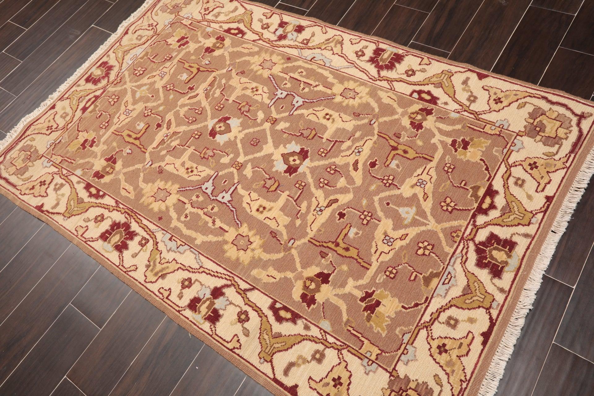 3'10" x 5'10" Hand Knotted Wool High Low Pile Area Rug Brown-2