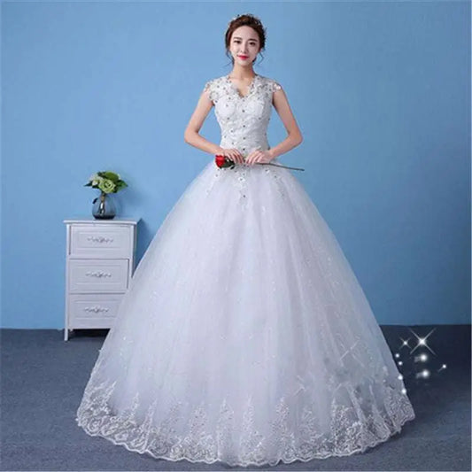 Lace and Beaded Floor Length Wedding Dress
