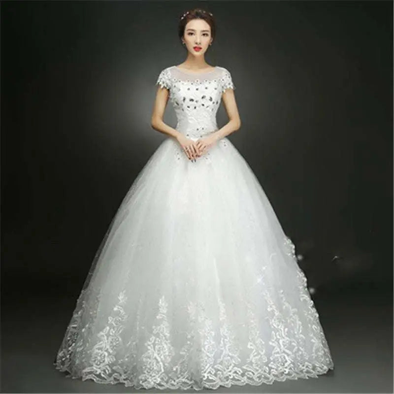 Lace and Beaded Floor Length Wedding Dress