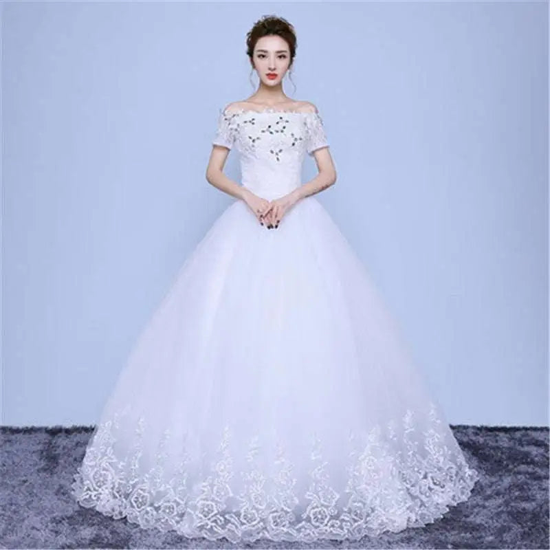 Lace and Beaded Floor Length Wedding Dress