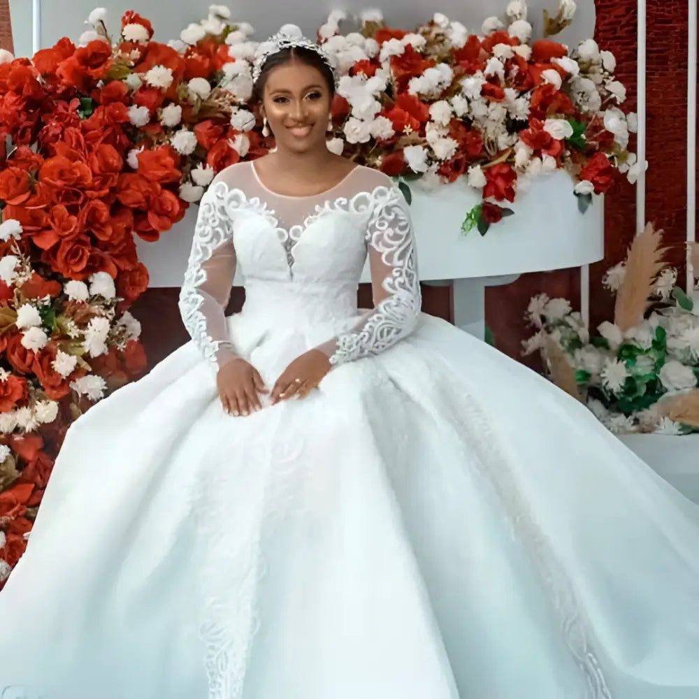 Lace Ball Gown Wedding Dress Long Sleeves