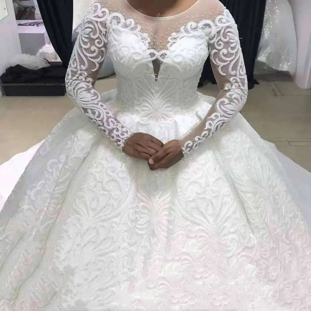 Lace Ball Gown Wedding Dress Long Sleeves