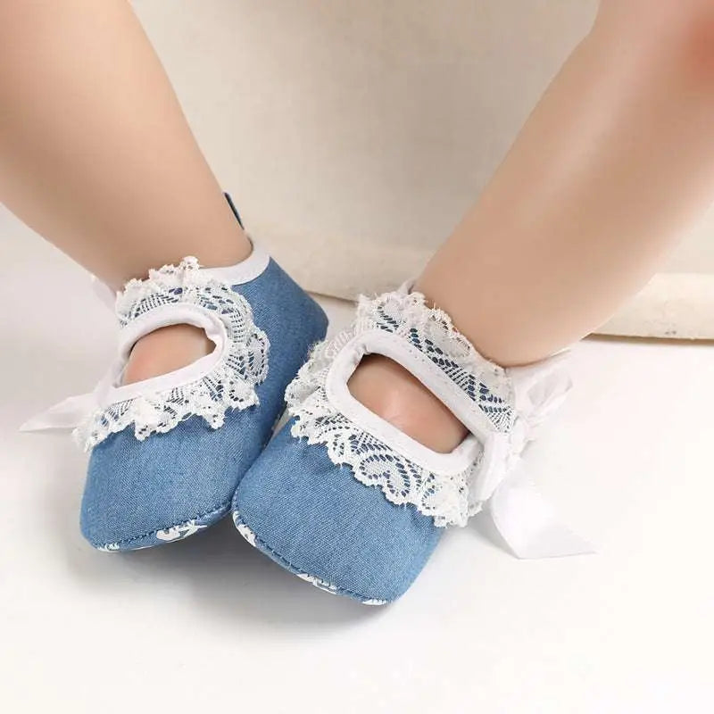 Lace Bow Princess Shoes Baby with Trim