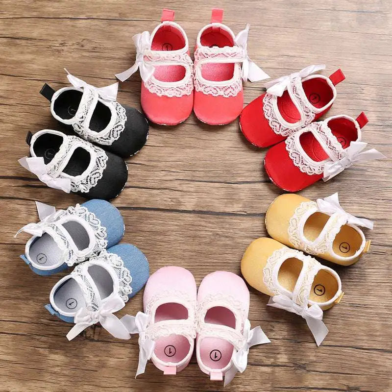 Lace Bow Princess Shoes Baby with Trim
