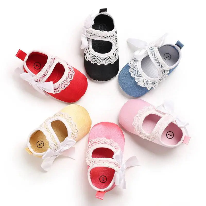 Lace Bow Princess Shoes Baby with Trim