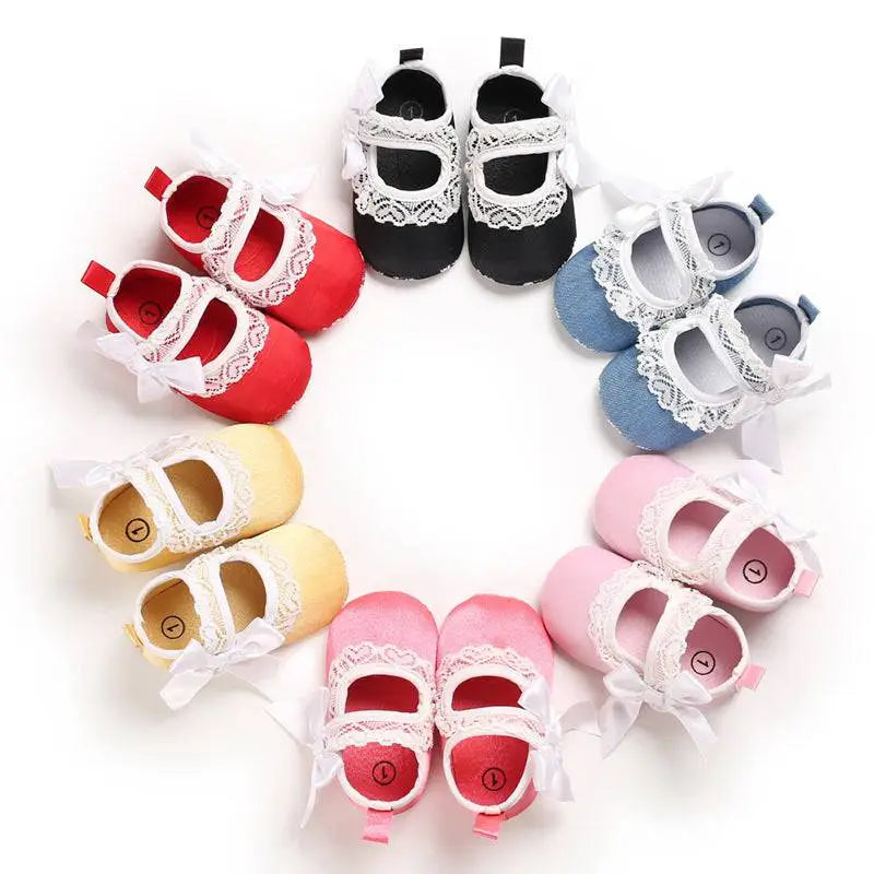 Lace Bow Princess Shoes Baby with Trim