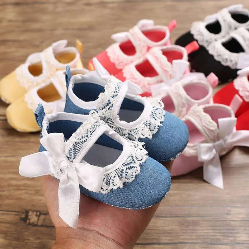 Lace Bow Princess Shoes Baby with Trim