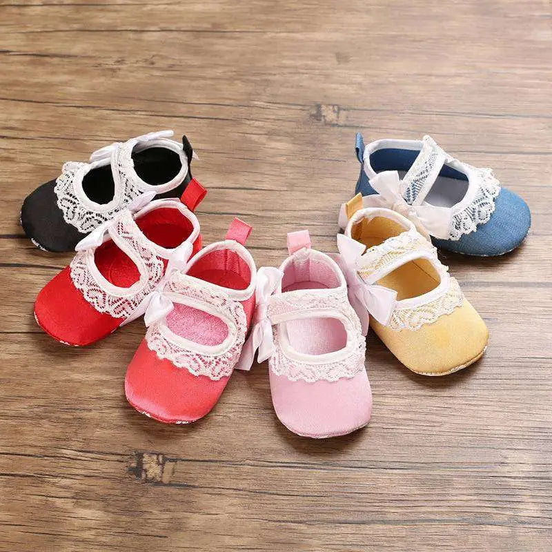 Lace Bow Princess Shoes Baby with Trim