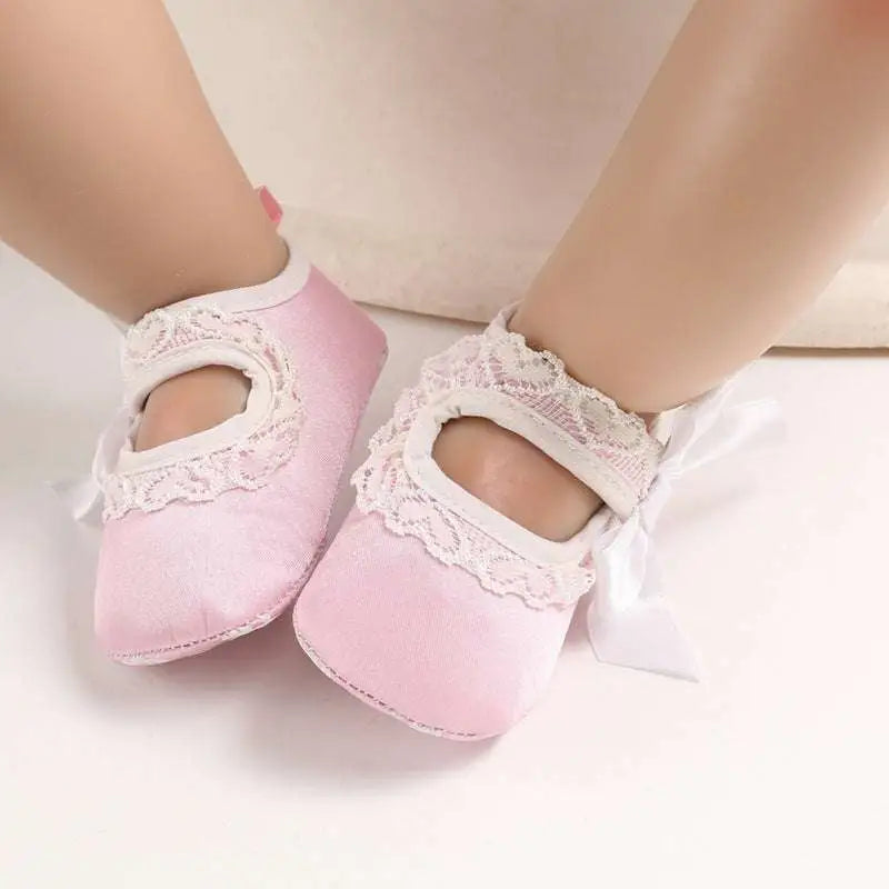 Lace Bow Princess Shoes Baby with Trim