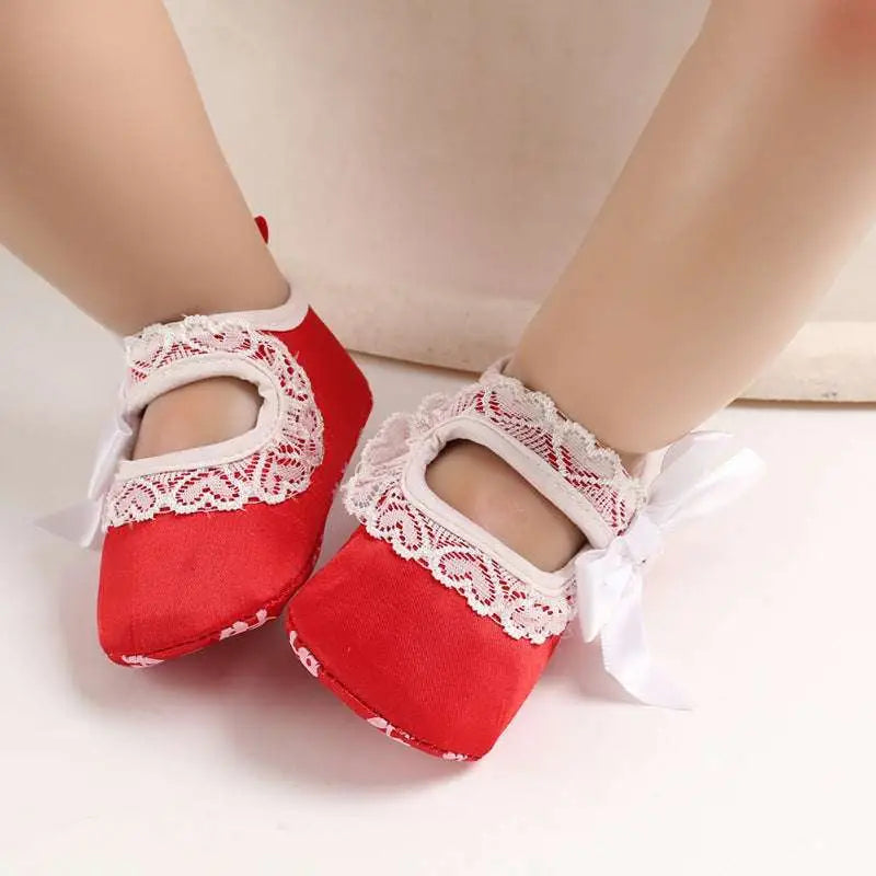 Lace Bow Princess Shoes Baby with Trim