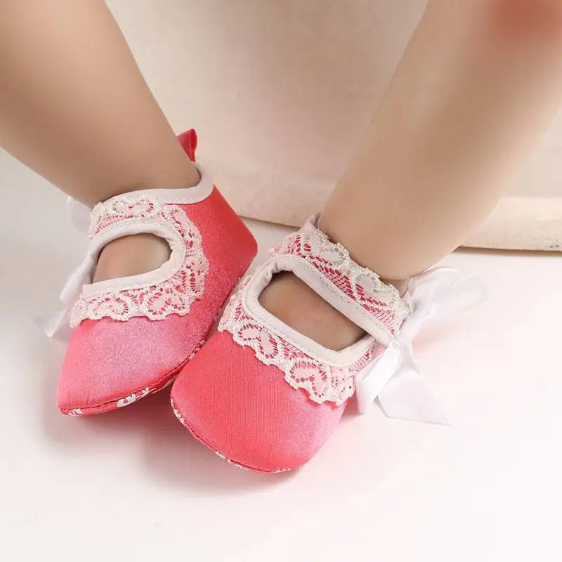 Lace Bow Princess Shoes Baby with Trim