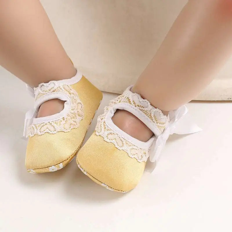 Lace Bow Princess Shoes Baby with Trim