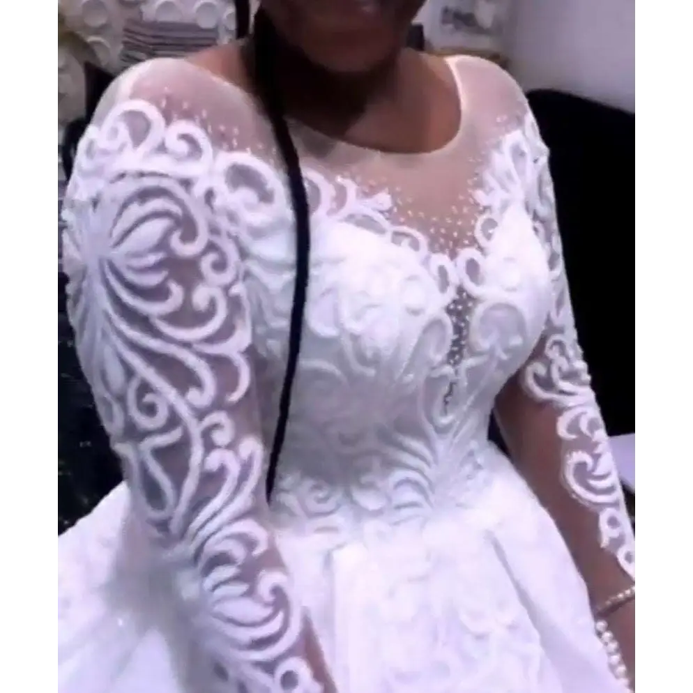 Lace Full Sleeve Wedding Gown Plus Size Illusion