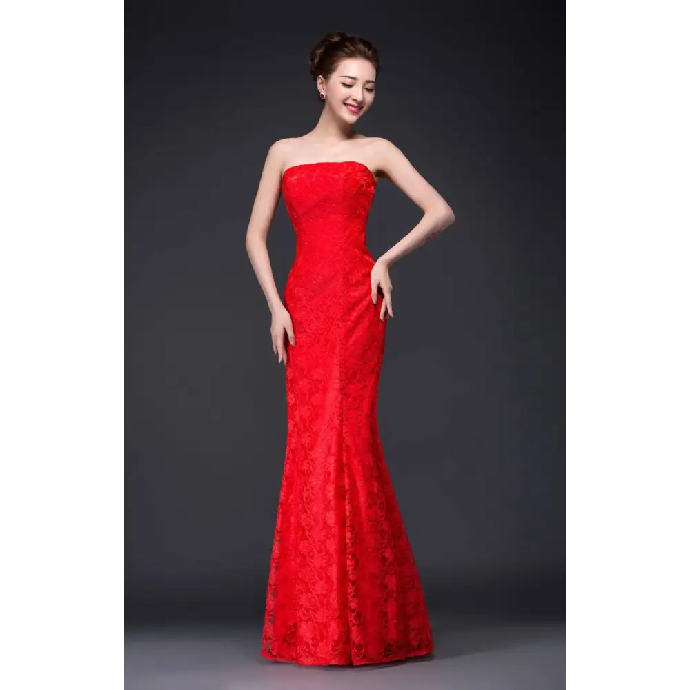 Lace Mermaid Wedding Dress Long Dress Fuchsia