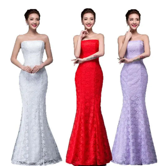 Lace Mermaid Wedding Dress Long Dress Fuchsia