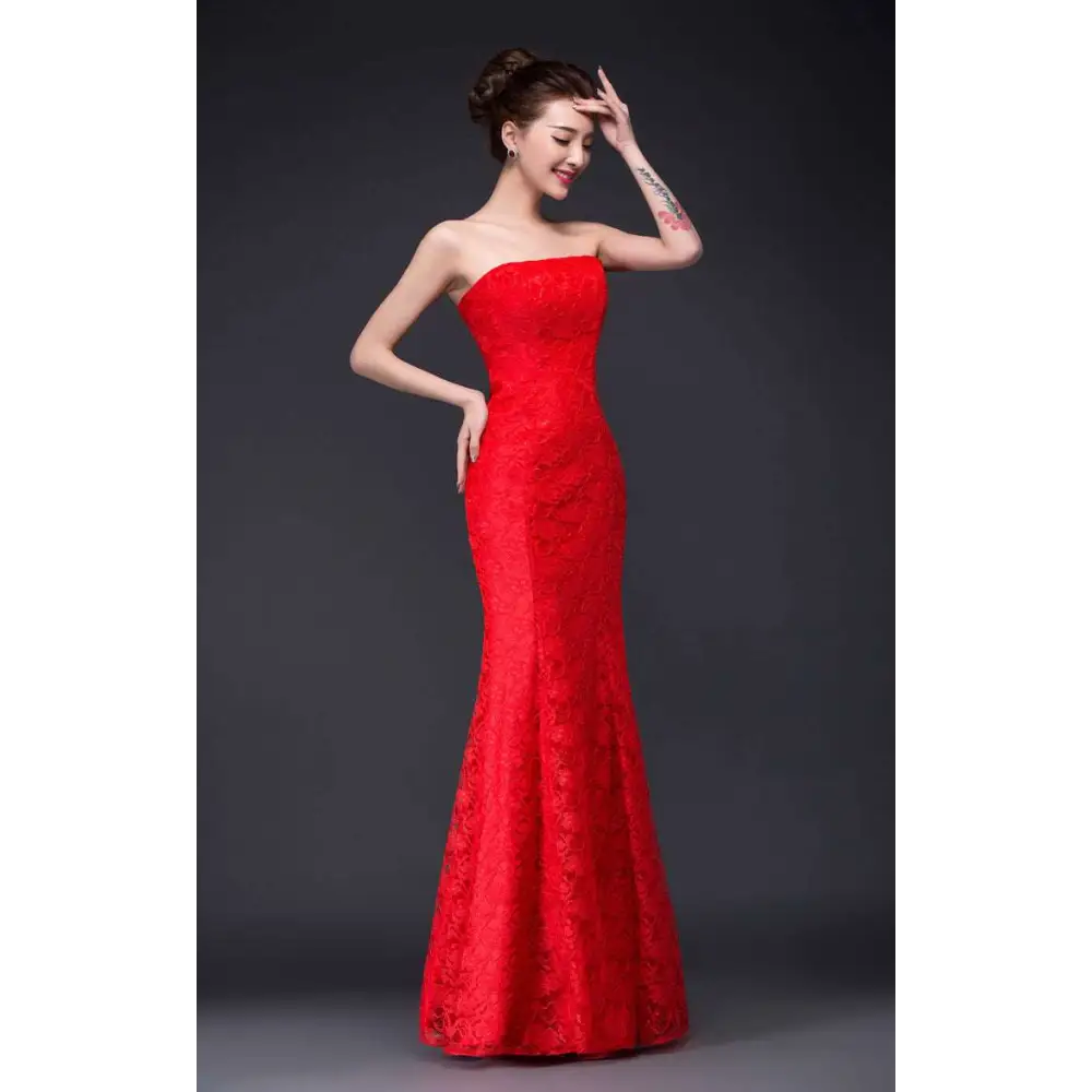 Lace Mermaid Wedding Dress Long Dress Fuchsia