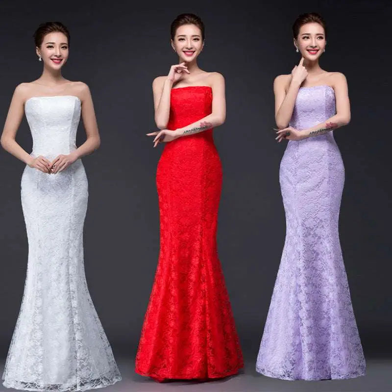 Lace Mermaid Wedding Dress Long Dress Fuchsia
