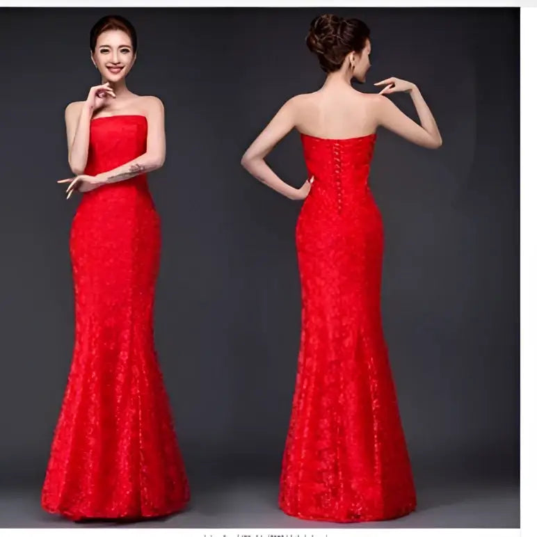Lace Mermaid Wedding Dress Long Dress Fuchsia