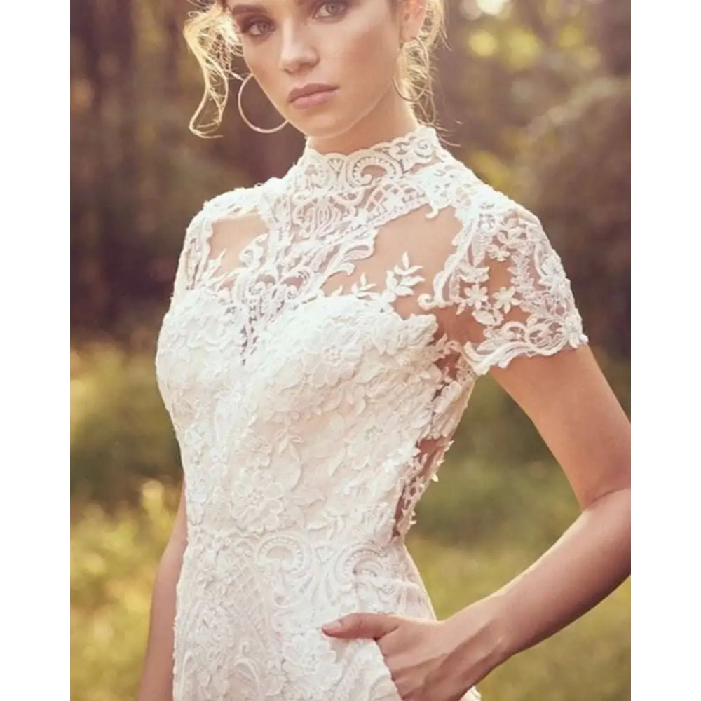 Lace Short Sleeve Bride Pants Suit Wedding Jumpsuit