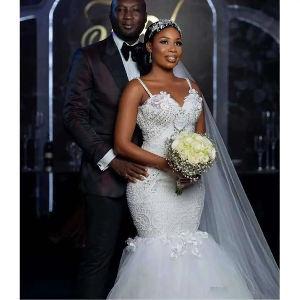 Lace Sleeveless Big Tail African Mermaid Wedding Dress