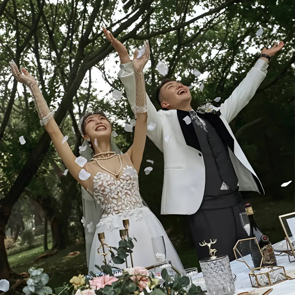 Lace Summer Couple Photo Shoot Wedding Dress