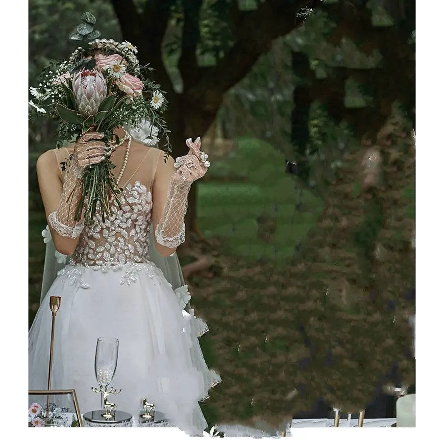 Lace Summer Couple Photo Shoot Wedding Dress