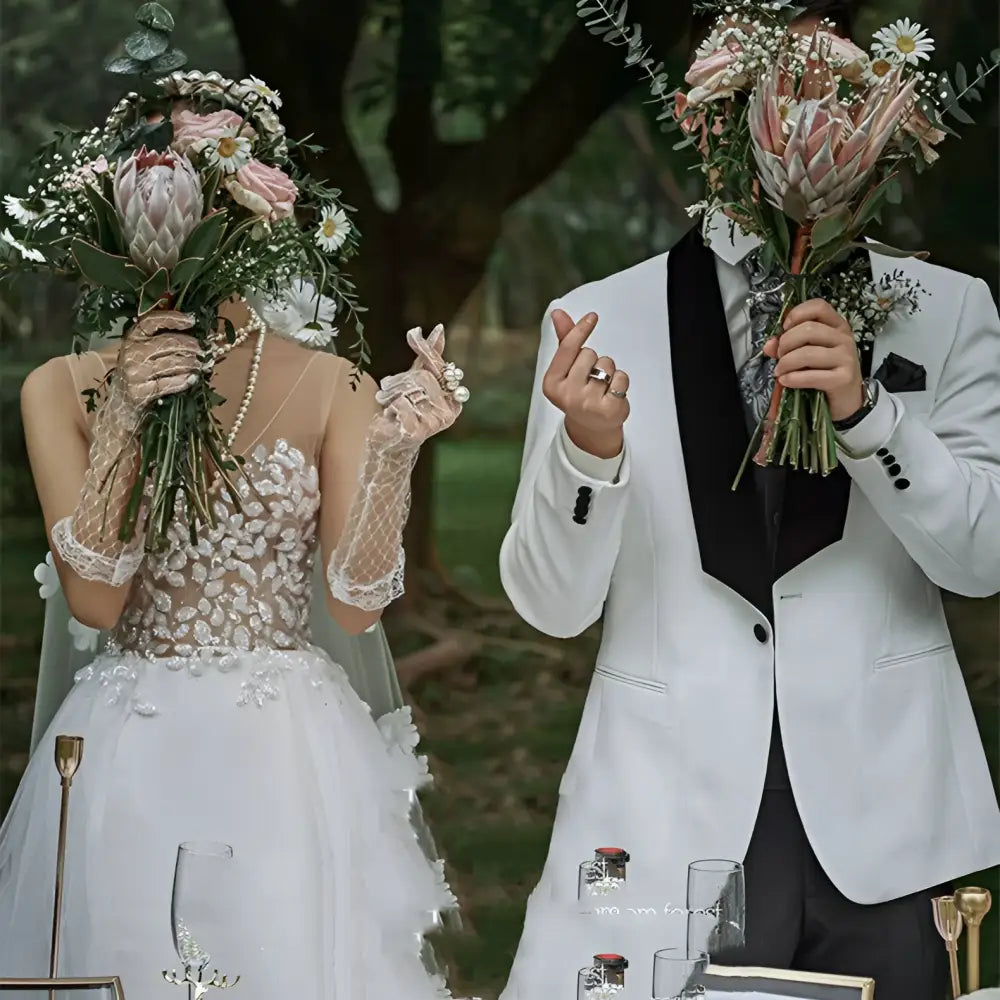 Lace Summer Couple Photo Shoot Wedding Dress