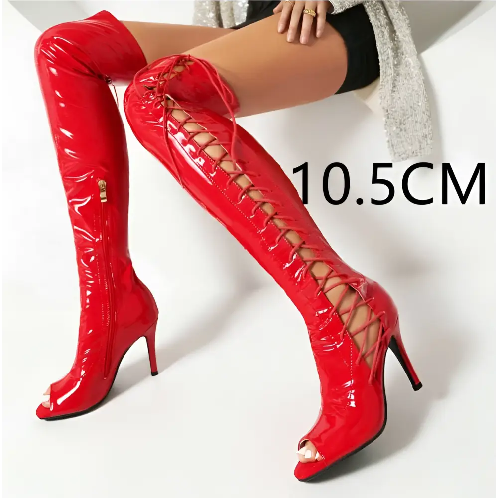 Lace Up Peep Toe Patent Leather Female Over the Knee Boots